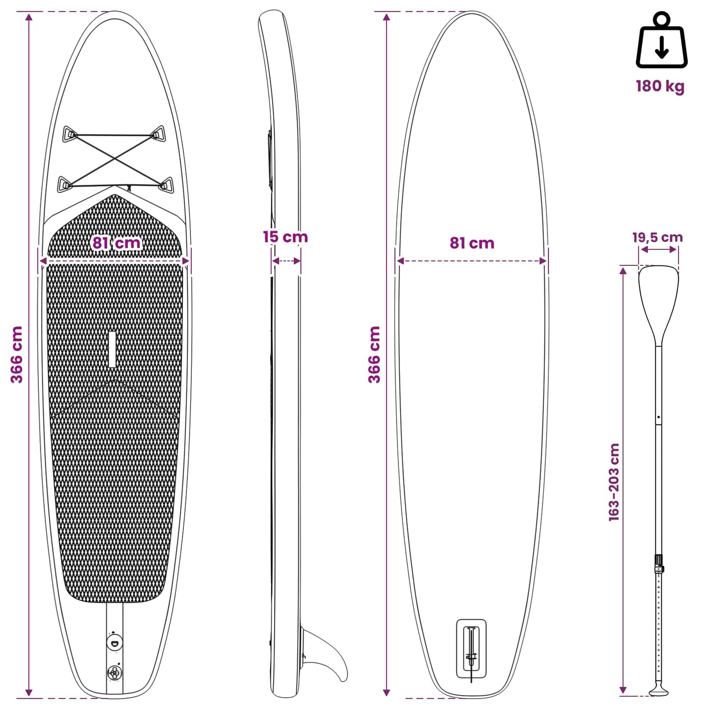Inflatable Stand Up Paddle Board POSEIDON 366 x 81 x 15 cm for