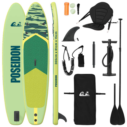 SUP Board with Seat 2-in-1 POSEIDON 366 x 81 x 15 cm Green for