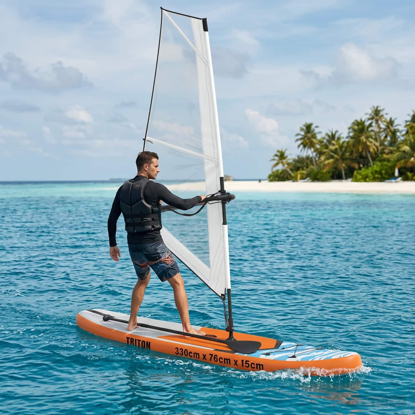 Inflatable SUP Board with Sail TRITON 330 x 76 x 15 cm Blue for