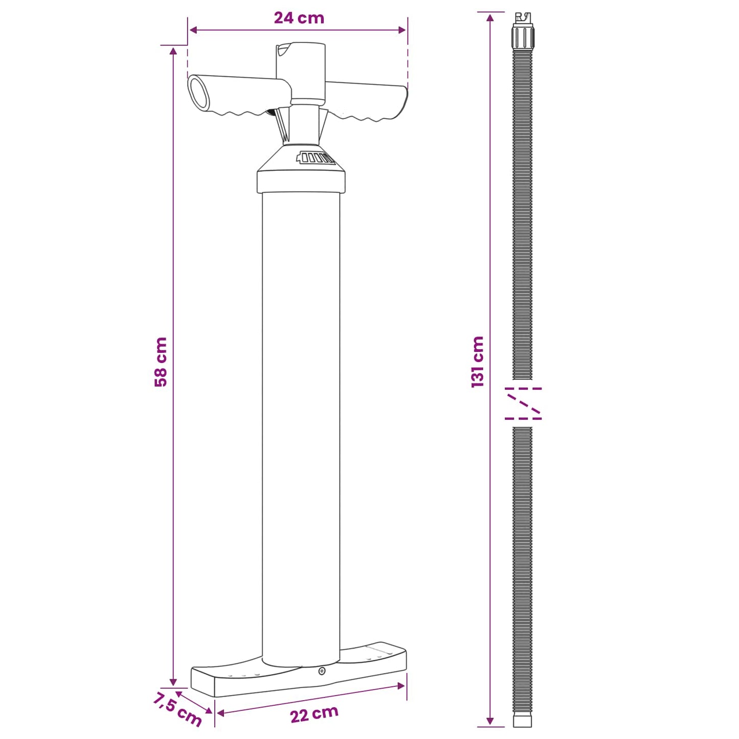 SUP Hand Pump with Gauge Black 24 x 7.5 x 58 cm PP