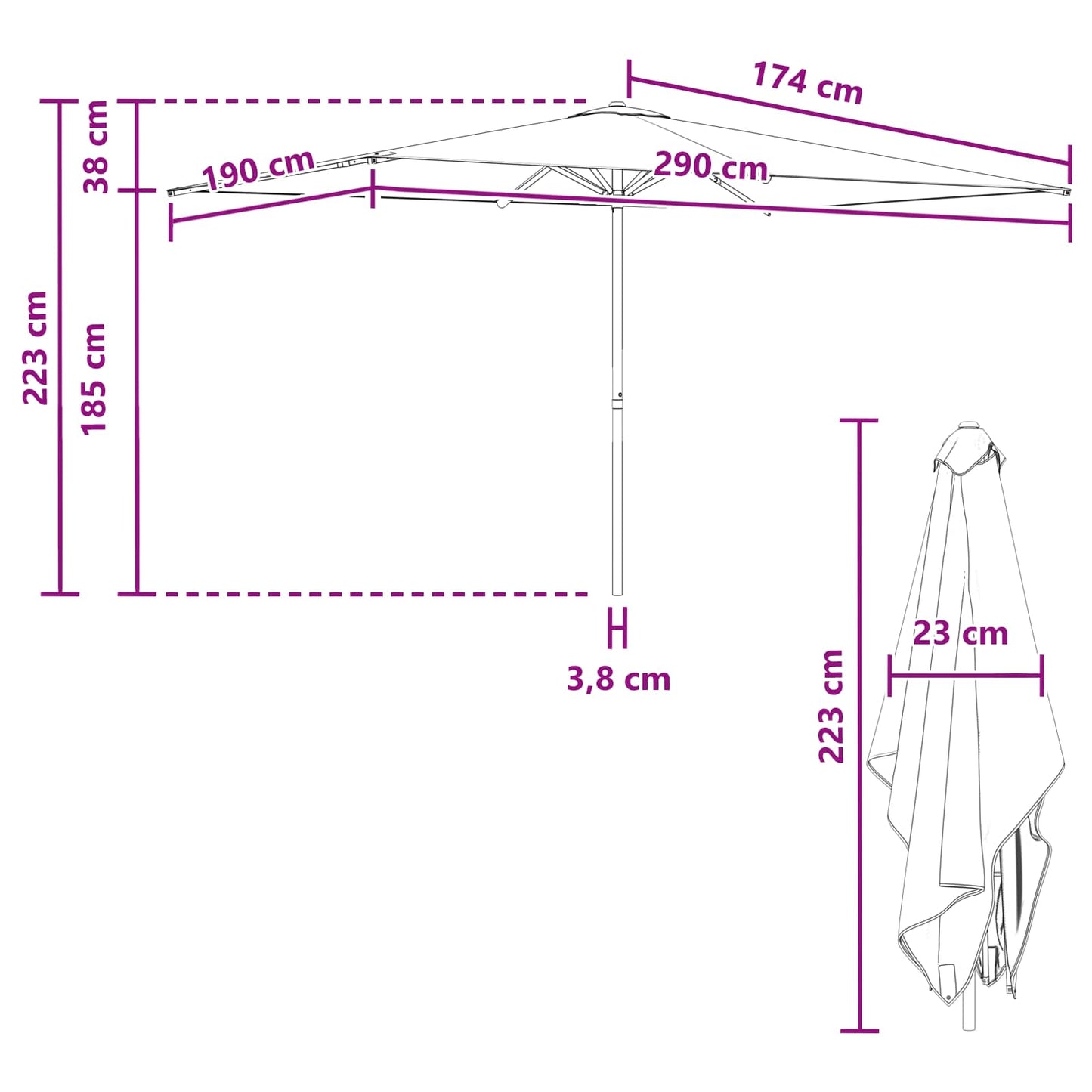 Garden Parasol 200 x 300 cm Polyester Rectangular Anthracite