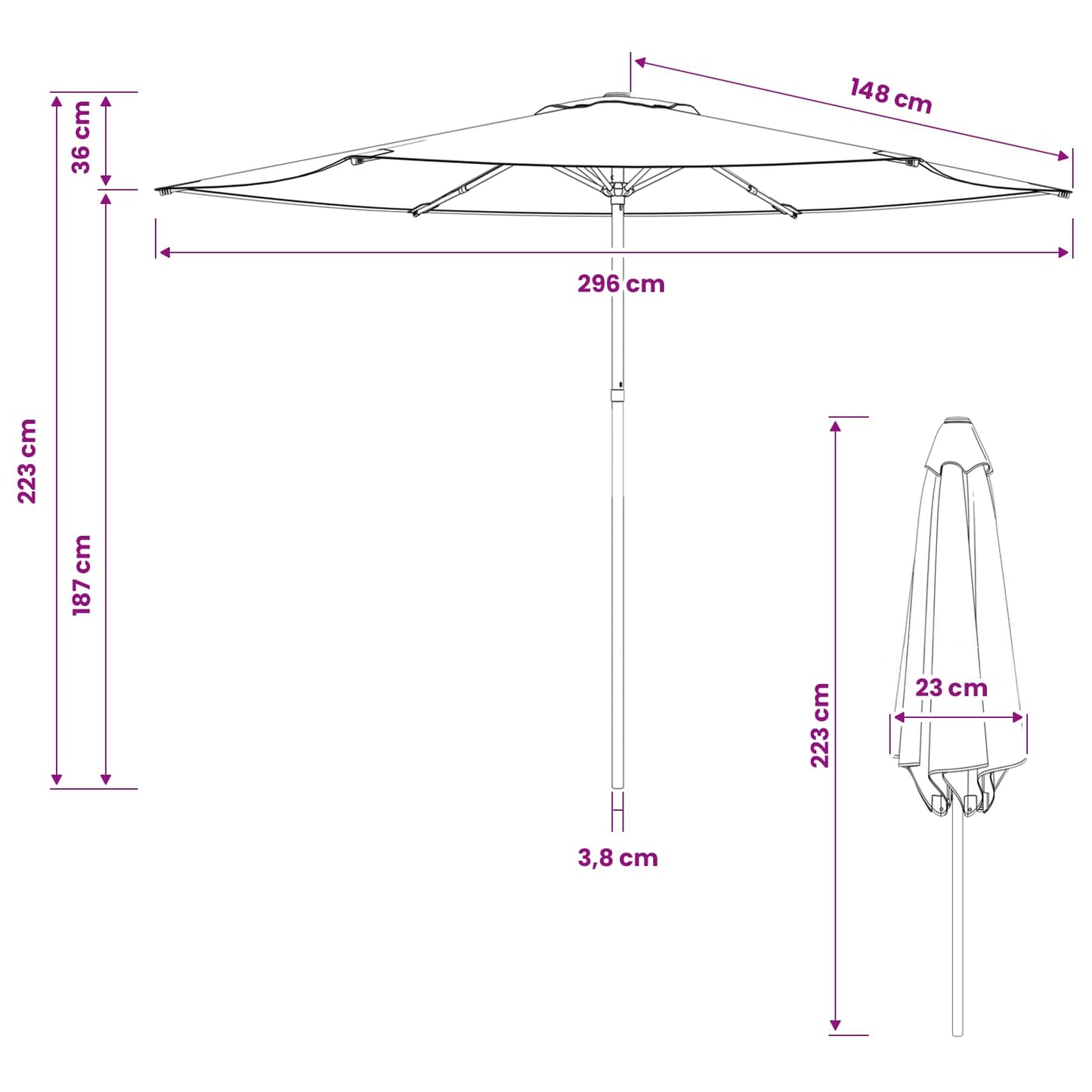 Garden Parasol 300 x 300 cm Polyester Rectangular Black