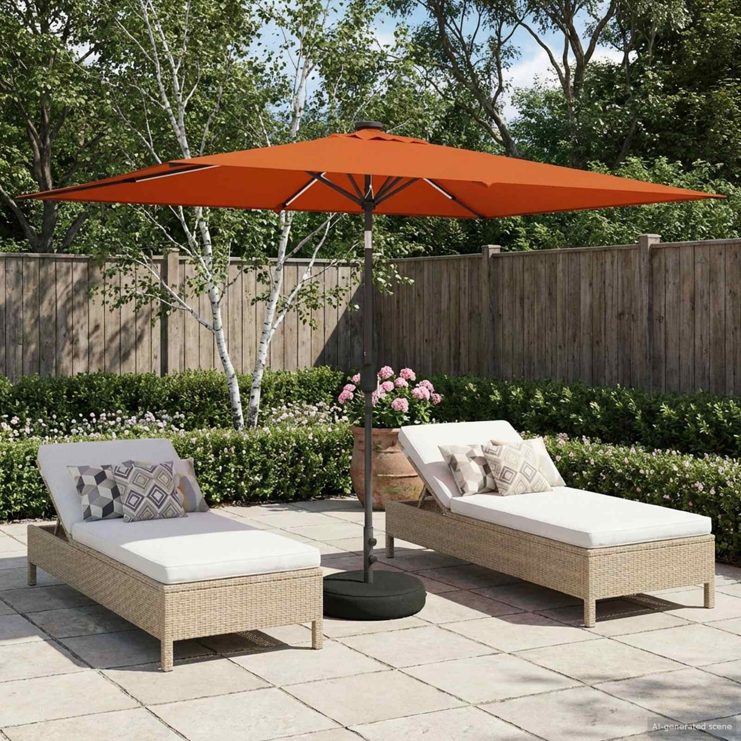 Garden Parasol with LED Lights and Base 200 x 300 cm Polyester