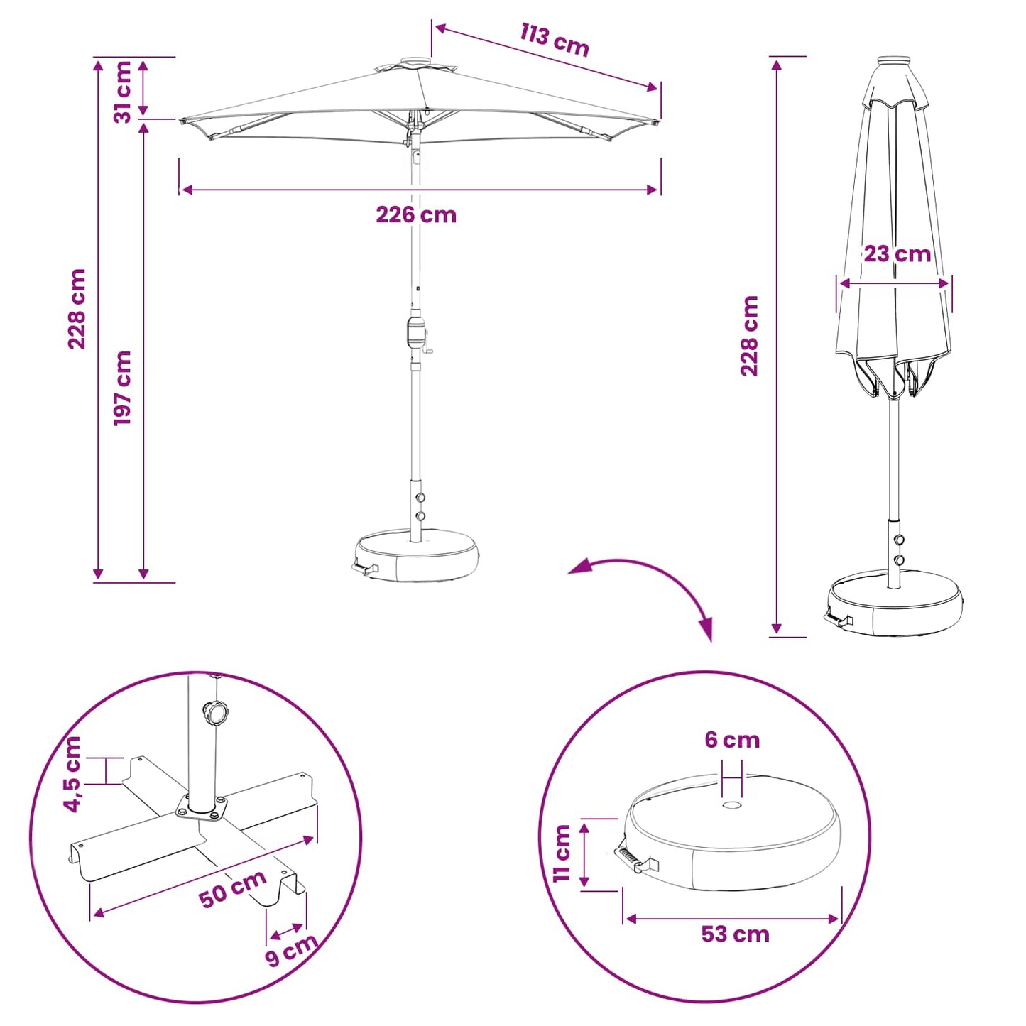 Garden Parasol with LED Lights 230 x 230 cm Polyester Cream