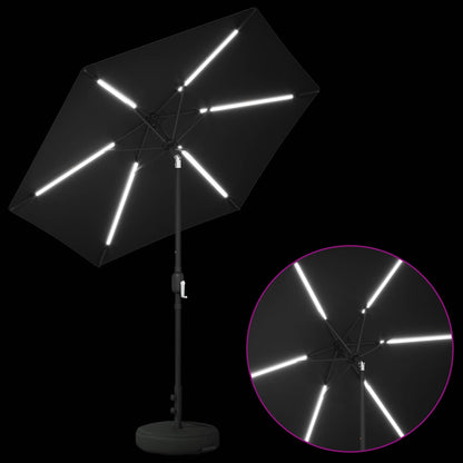 Garden Parasol with LED Lights and Base 230 x 230 cm Polyester