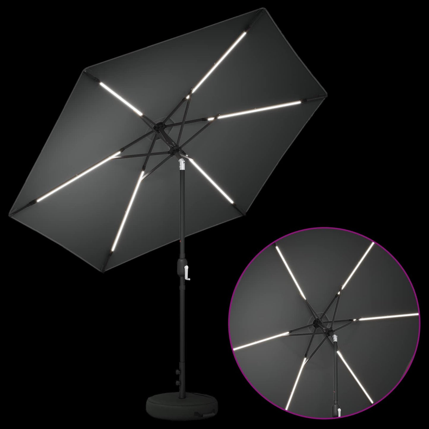 Garden Parasol with LED Lights and Base 270 x 270 cm Polyester