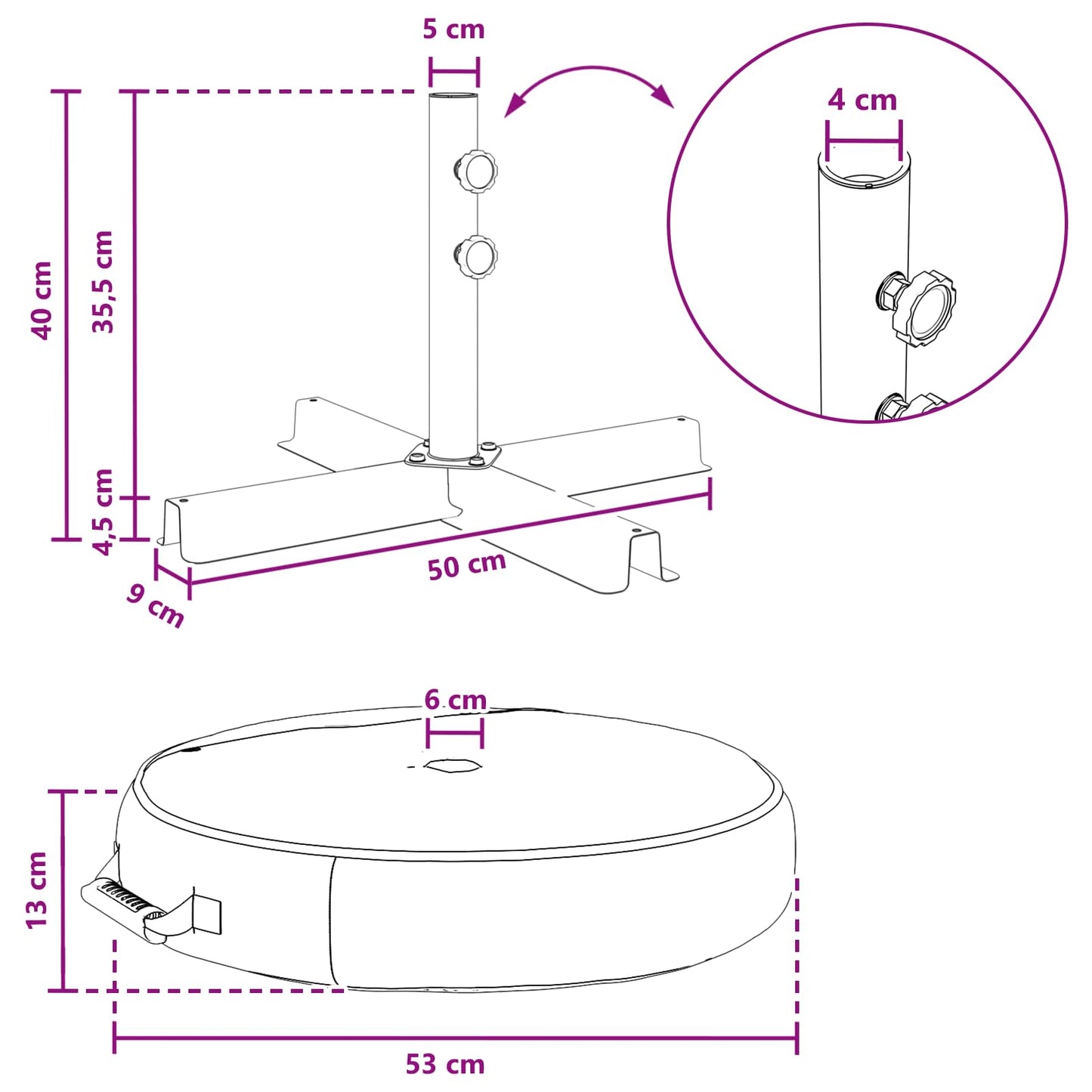 Patio Umbrella Base 50 x 50 cm Steel Black