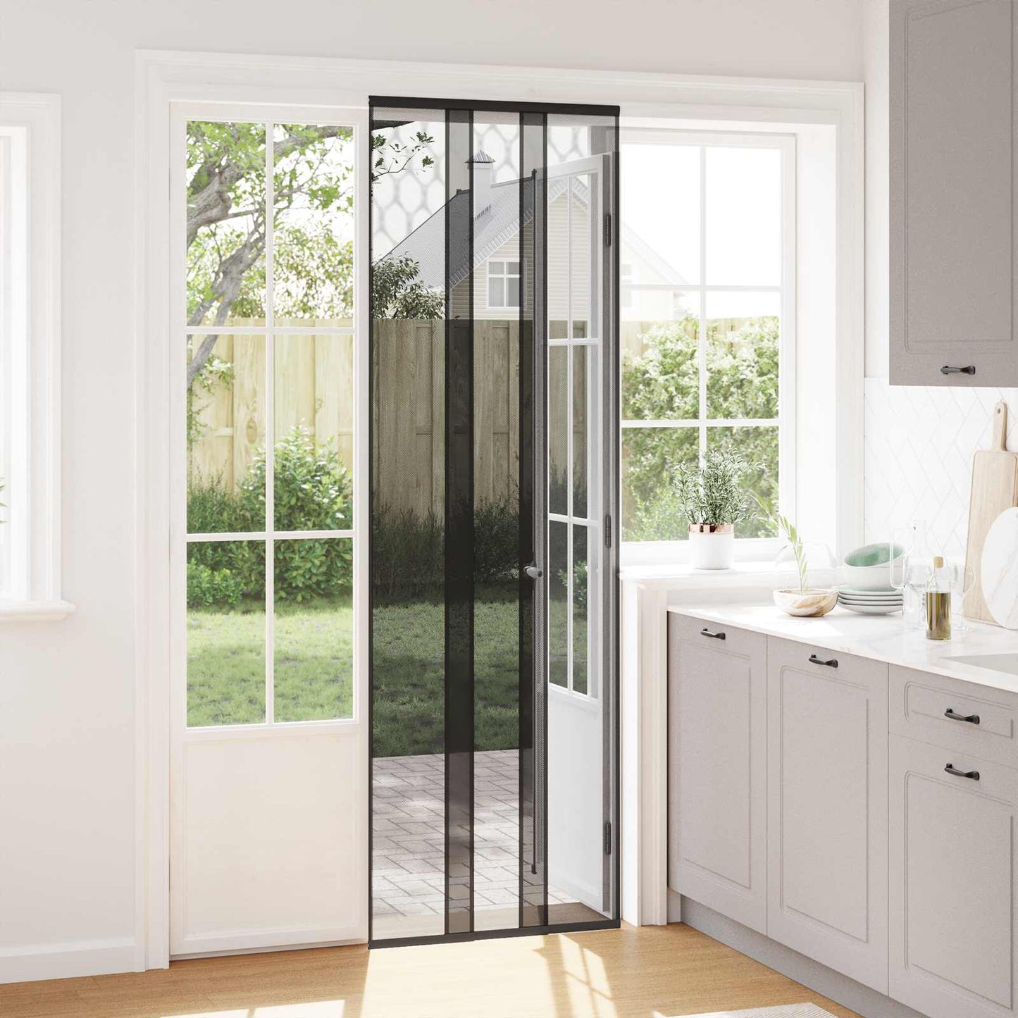 Insect Door Screen with Mesh Curtain Black polyester