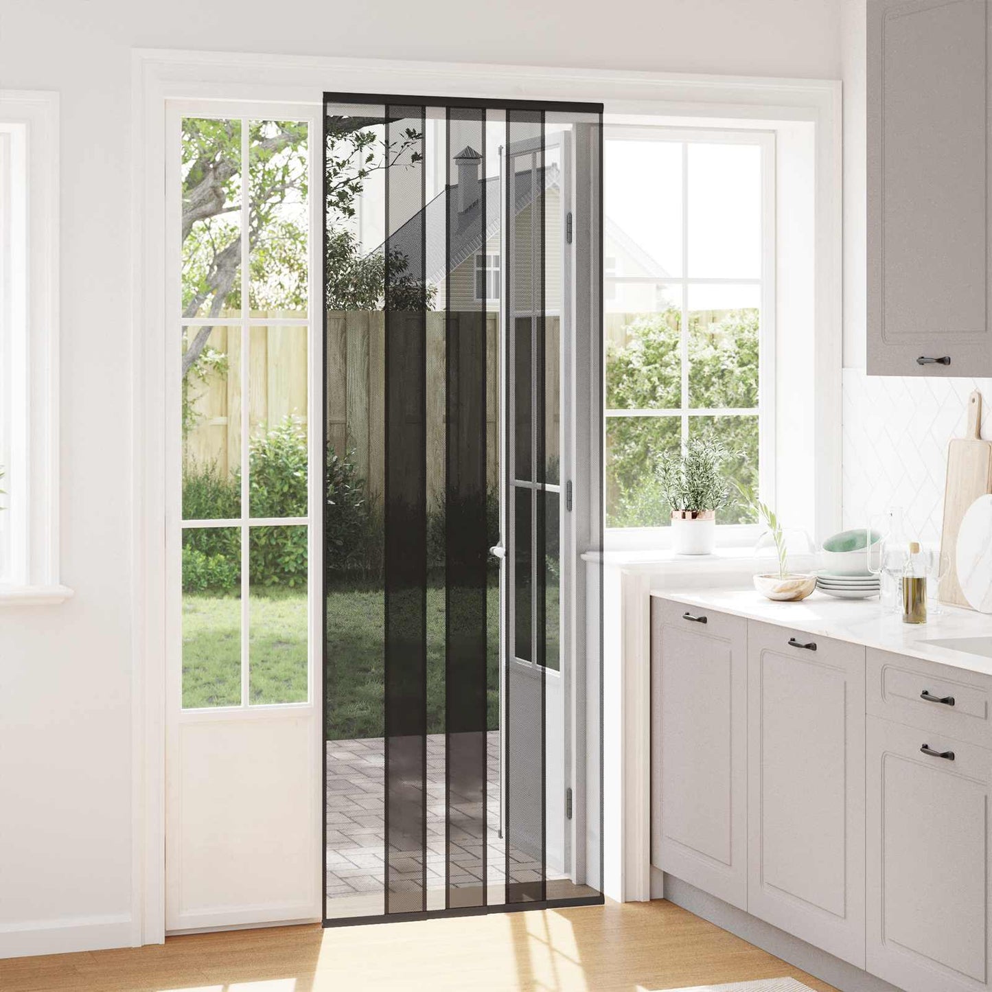 Insect Door Screen with Mesh Curtain Black polyester