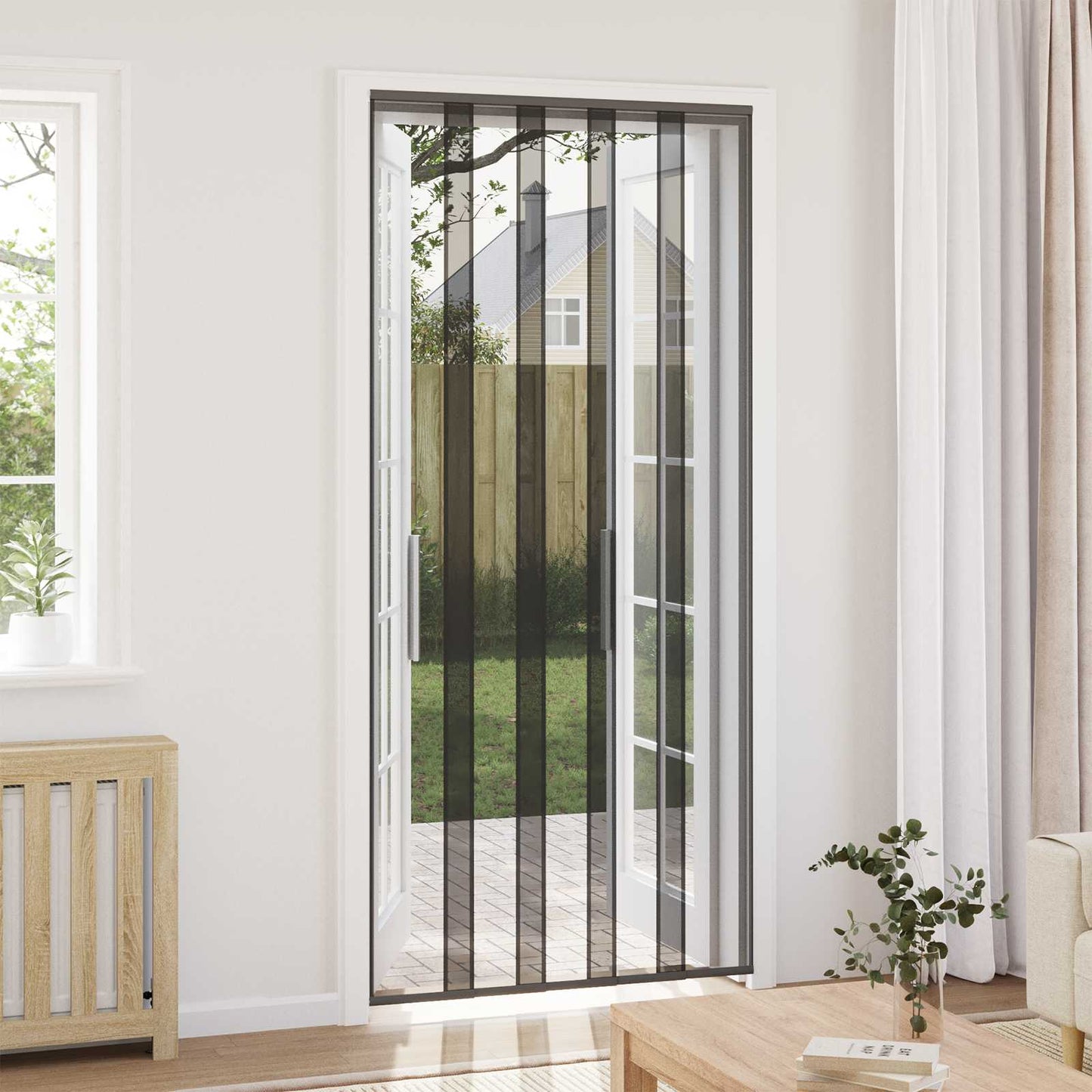 Insect Door Screen with Mesh Curtain Black polyester