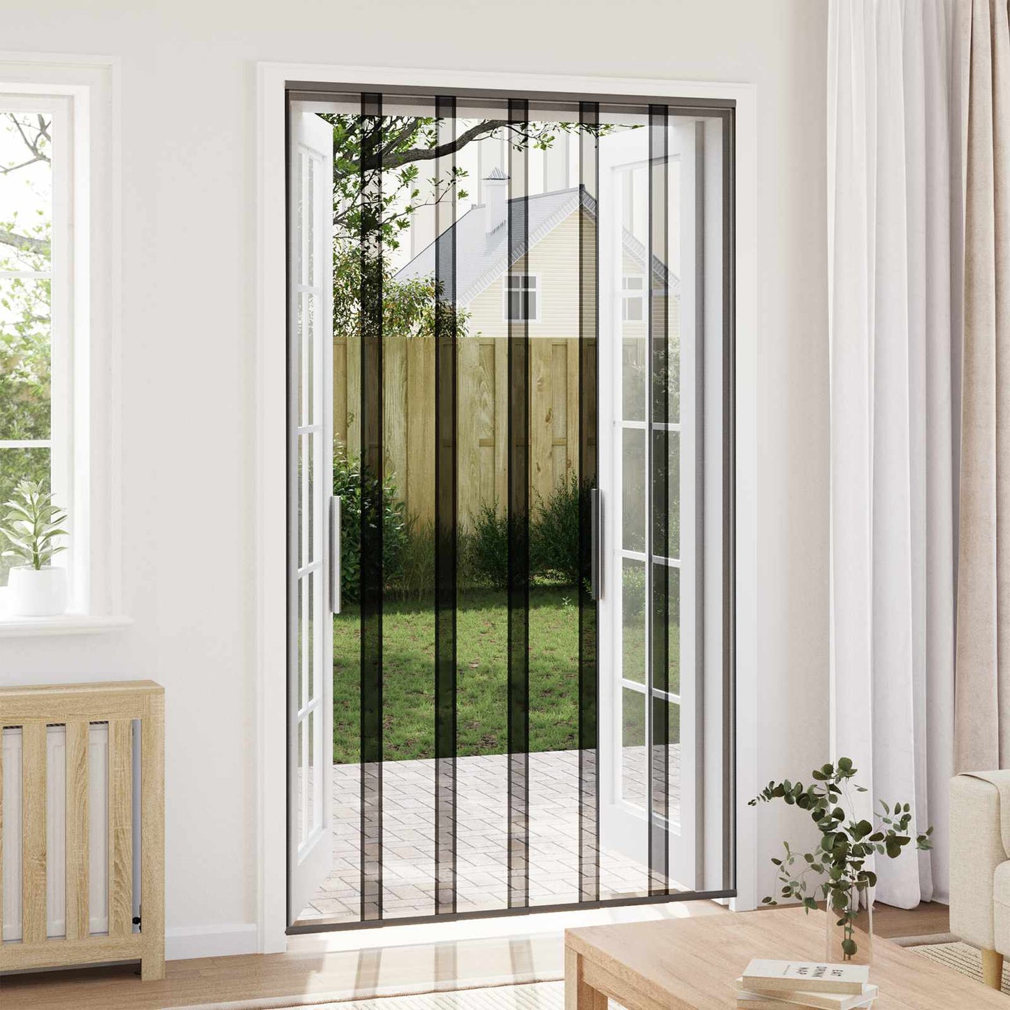 Insect Door Screen with Mesh Curtain Black polyester