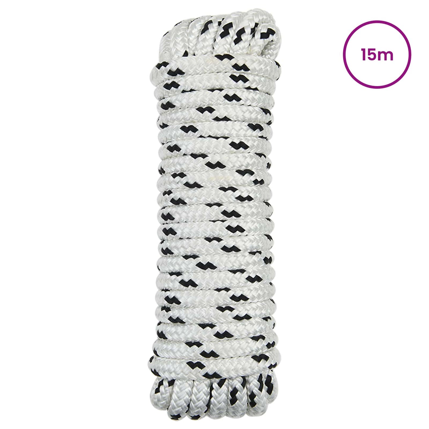 Boat Rope 15 m 2 White and Black Polyester
