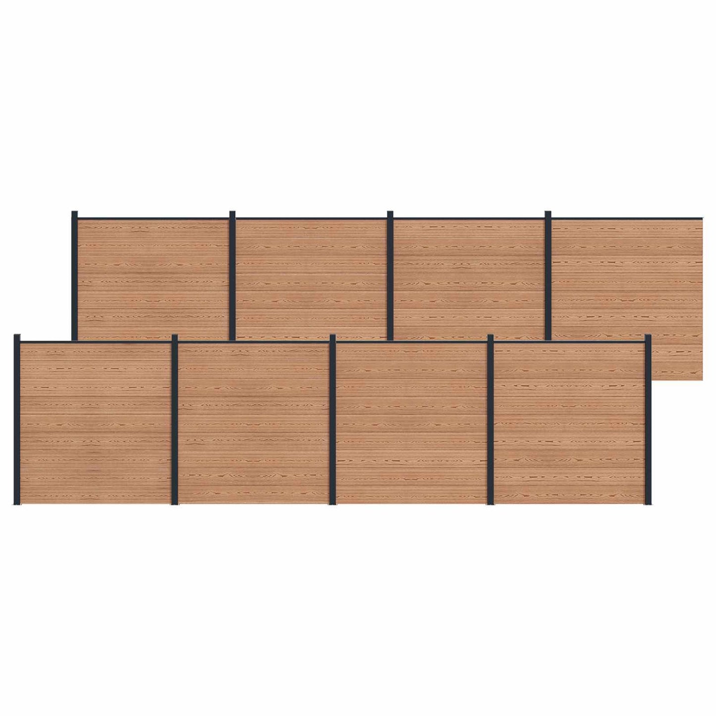 Fence Set 8 pcs 1391 x 186 cm WPC and Aluminium Brown
