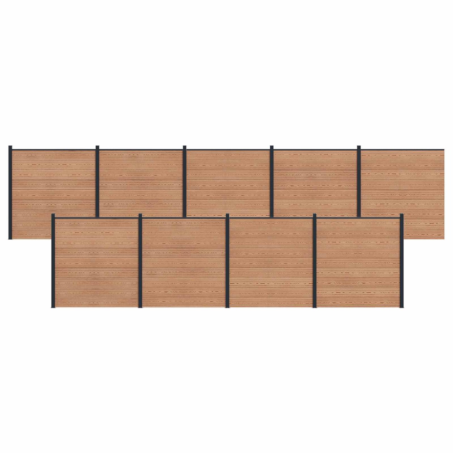 Fence Set 9 pcs 1564 x 186 cm WPC and Aluminium Brown
