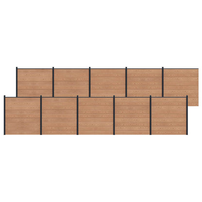 Fence Set 10 pcs 1737 x 186 cm WPC and Aluminium Brown