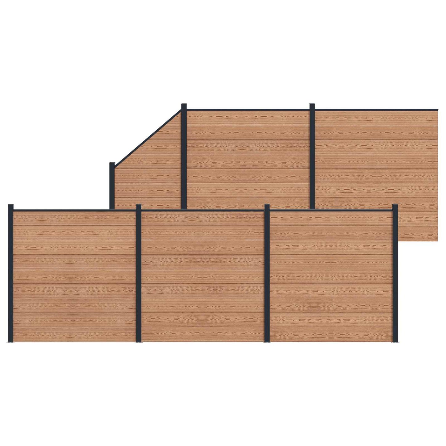 Fence Set 6 pcs 965 x 186 cm WPC and Aluminium Brown