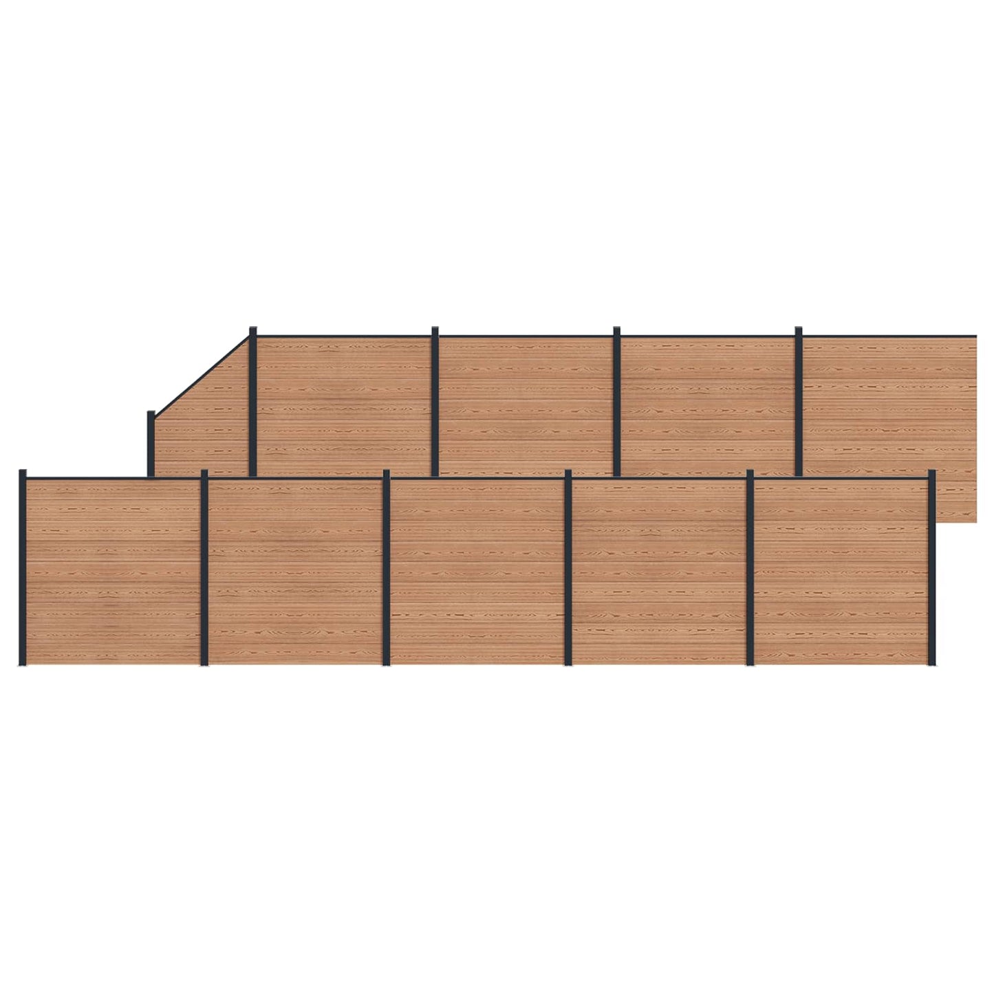 Fence Set 10 pcs 1657 x 186 cm WPC and Aluminium Brown