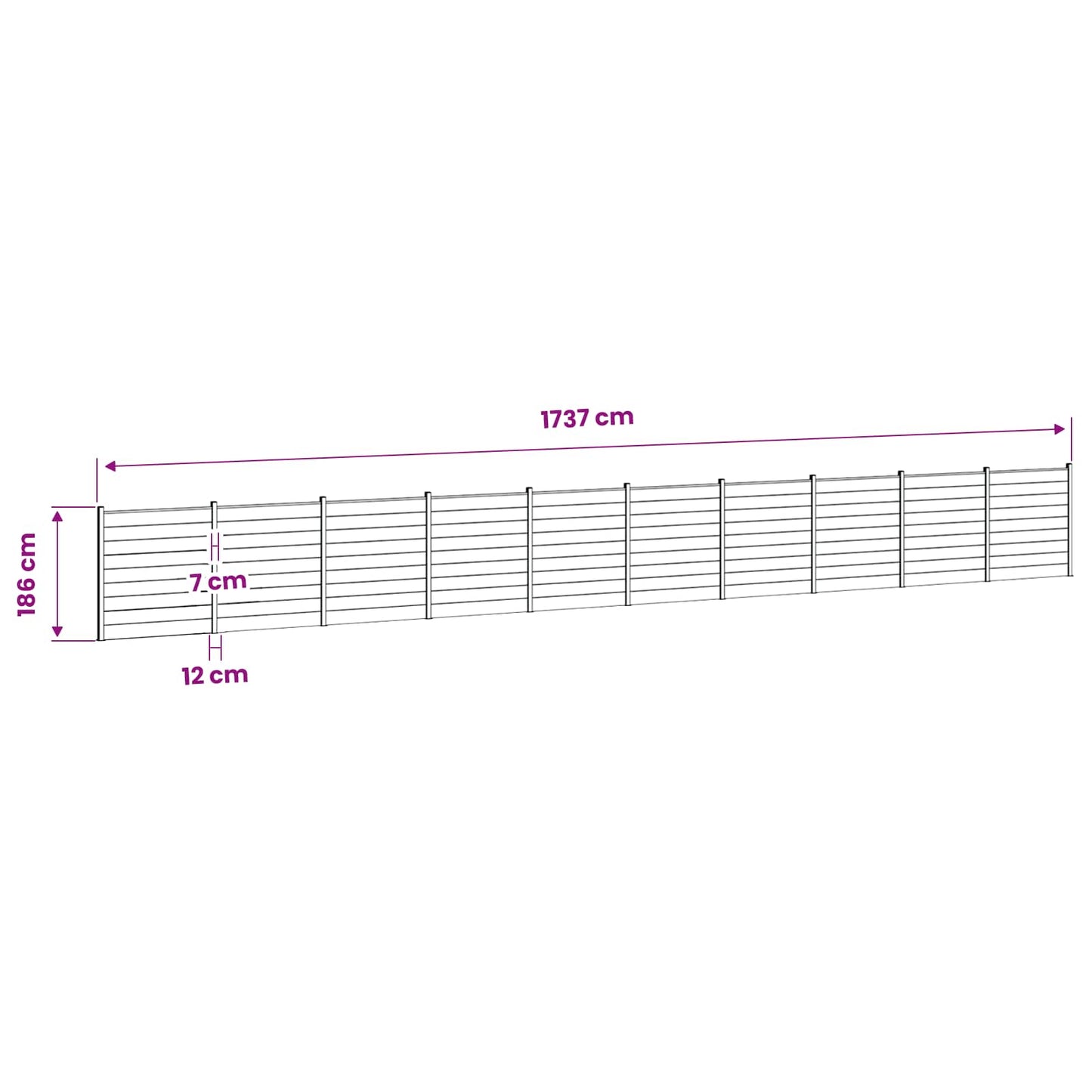 Fence Set 1737 x 186 cm WPC and Aluminium Grey