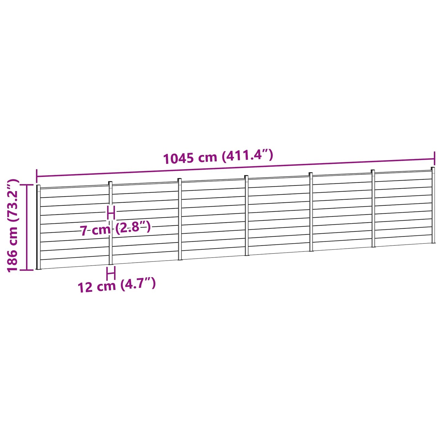 Fence Set 6 pcs 1045 x 186 cm WPC and Aluminium Black
