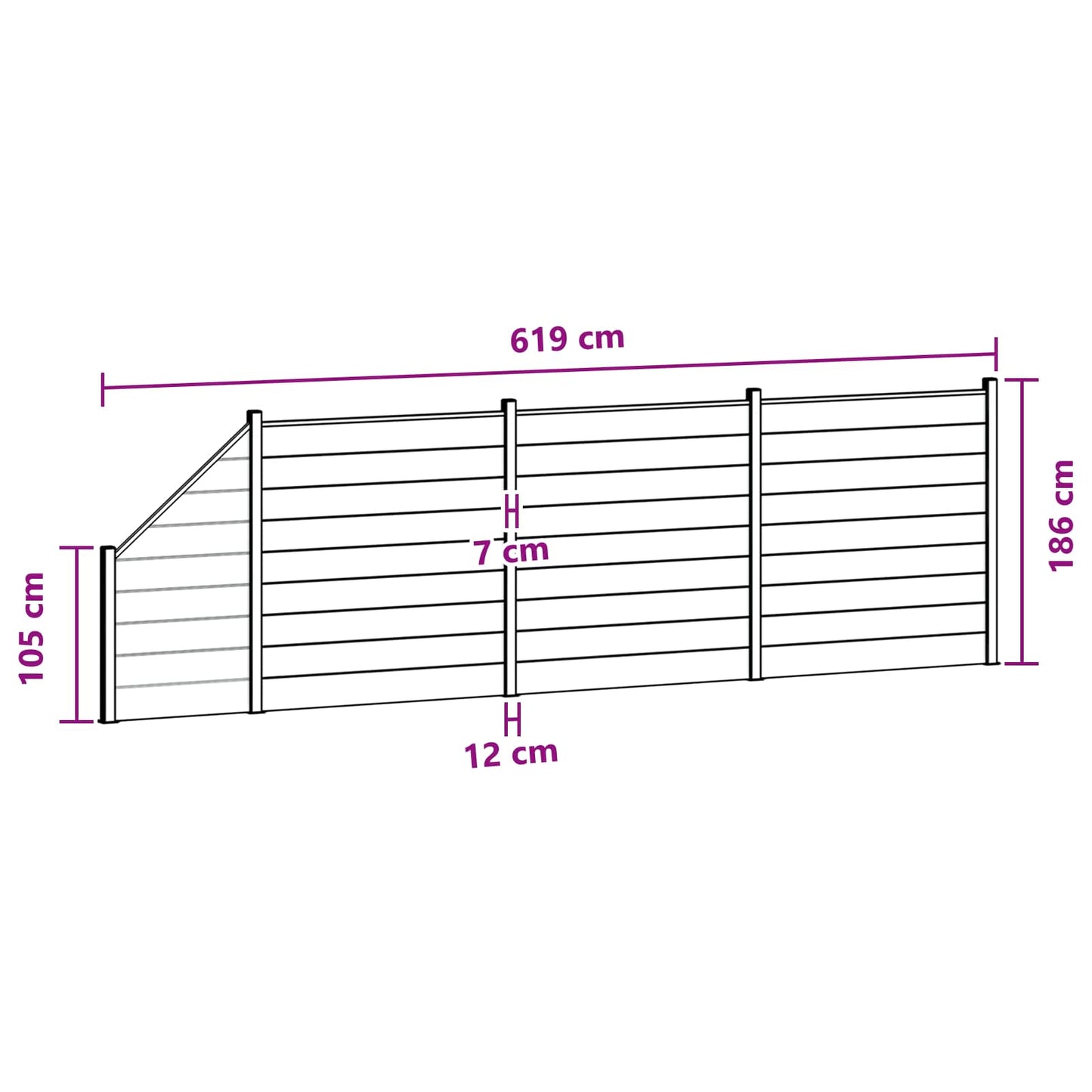 Fence Set 4 pcs 619 x 186 cm WPC and Aluminium Black