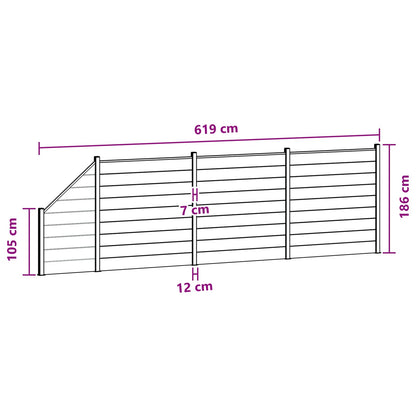 Fence Set 4 pcs 619 x 186 cm WPC and Aluminium Black