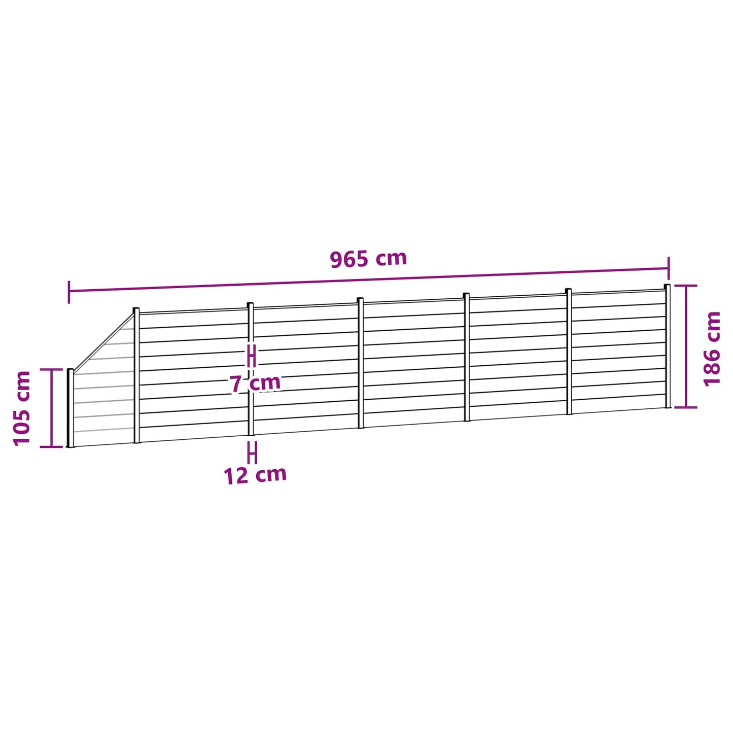 Fence Set 6 pcs 965 x 186 cm WPC and Aluminium Black