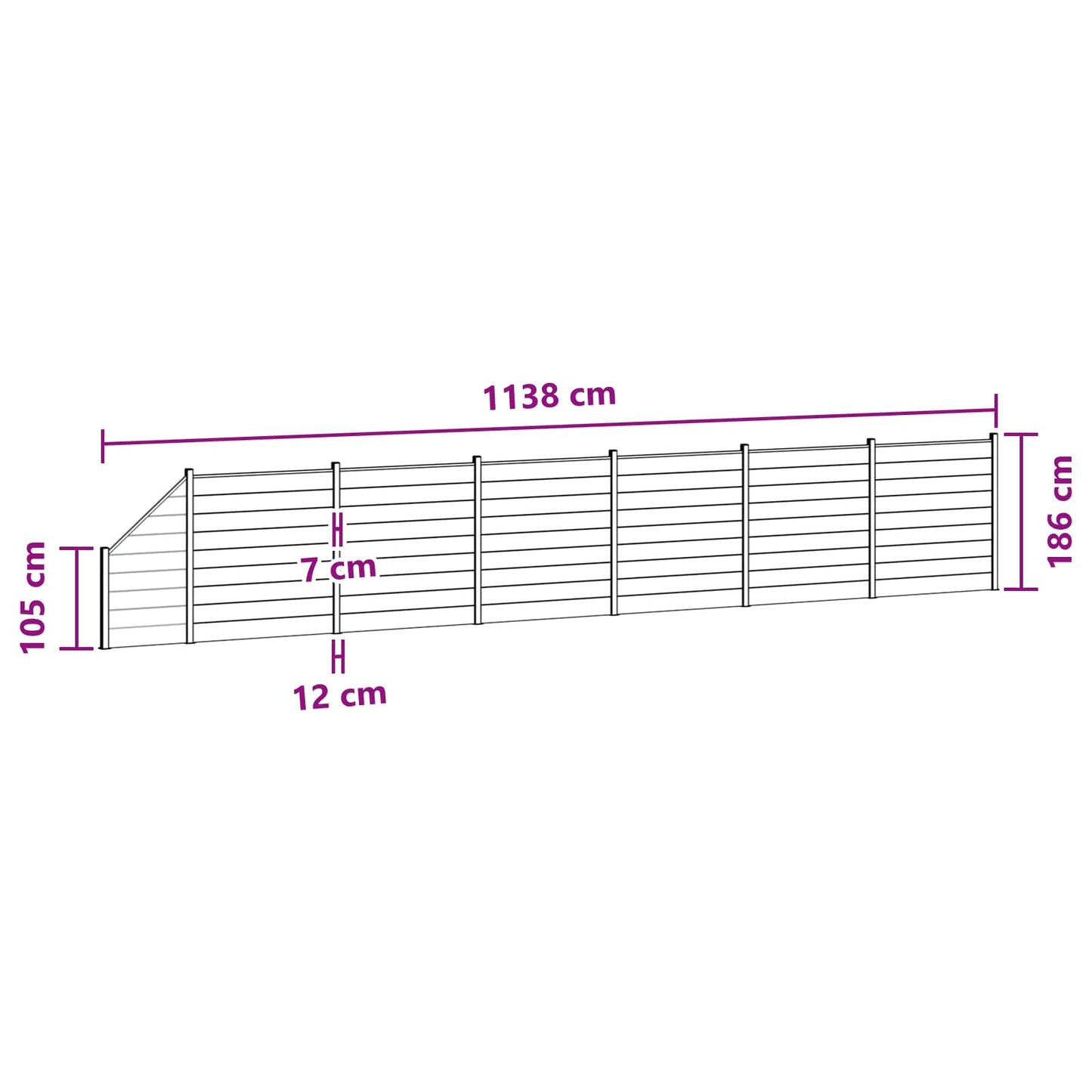 Fence Set 7 pcs 1138 x 186 cm WPC and Aluminium Black