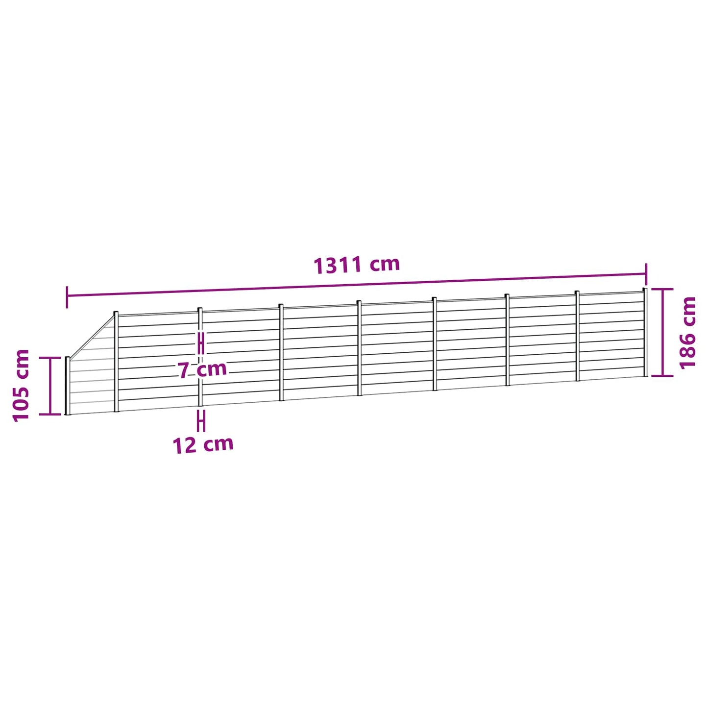 Fence Set 8 pcs 1311 x 186 cm WPC and Aluminium Black