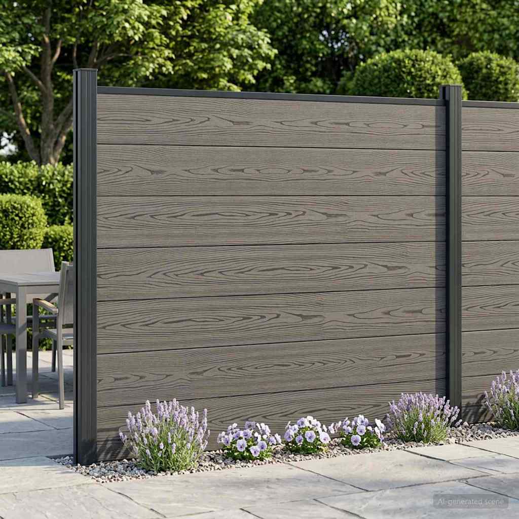 Fence Panel 3 pcs WPC and Aluminium Grey