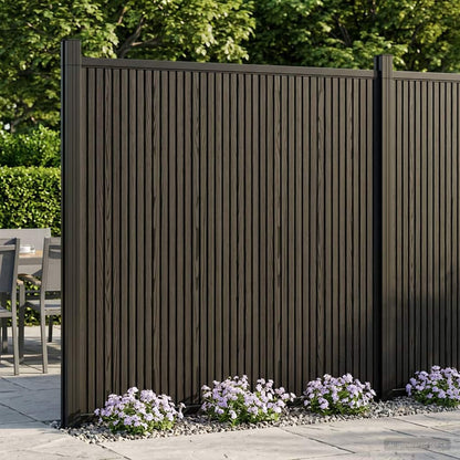 Fence Panel 2 pcs WPC and Aluminium Black