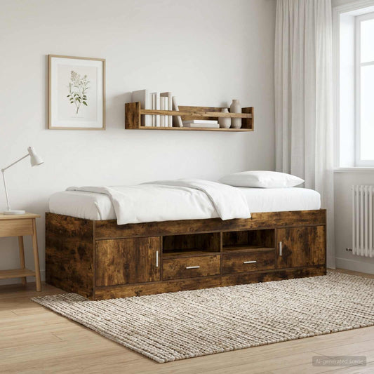 Bed Frame with Storage Smoked Oak 80 x 200 cm Engineered Wood