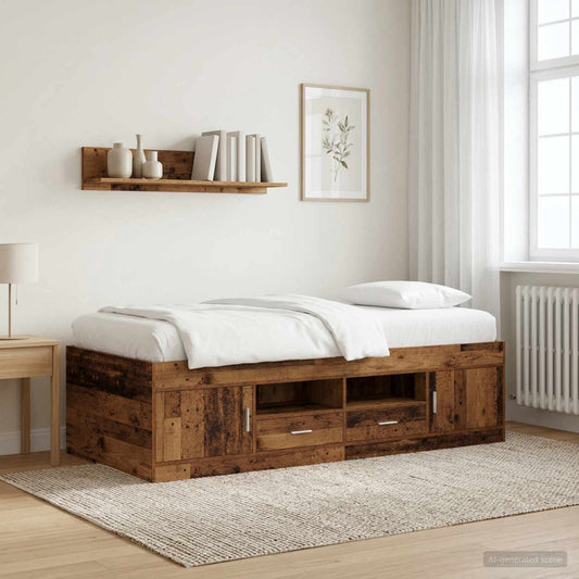 Bed Frame with Storage Old Wood 80 x 200 cm Engineered Wood