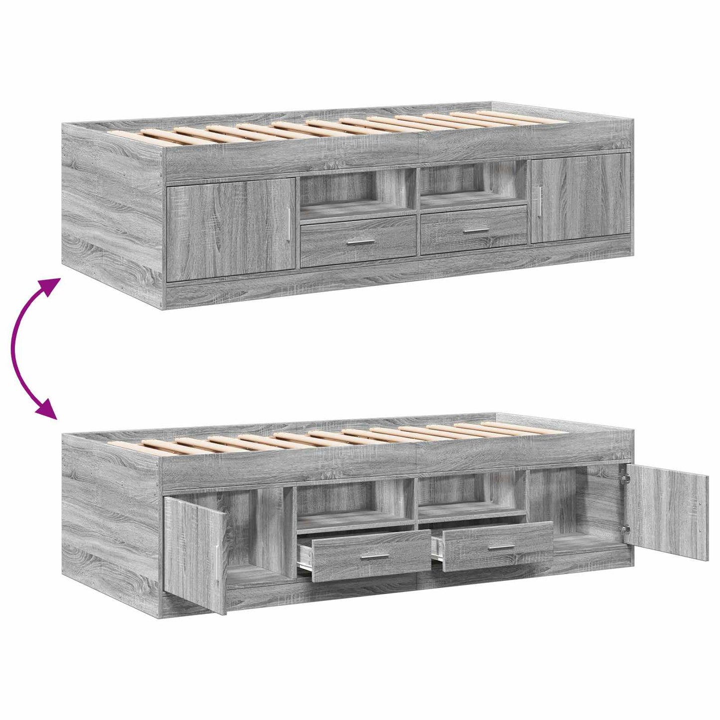 Bed Frame with Storage Grey Sonoma 80 x 200 cm Engineered Wood