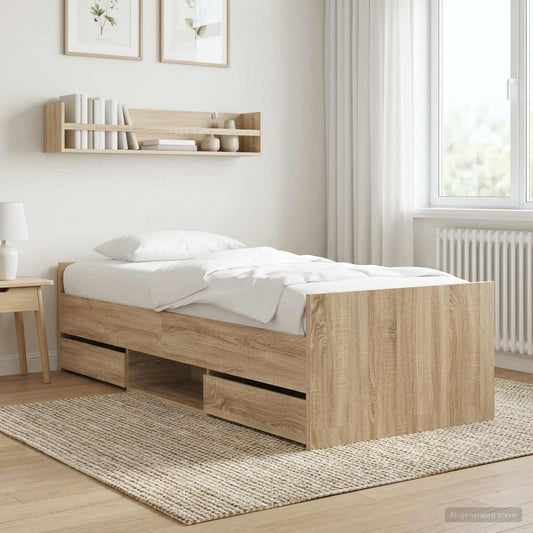 Bed Frame with Drawer with Headboard Sonoma Oak Engineered Wood