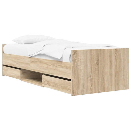 Bed Frame with Drawer with Headboard Sonoma Oak Engineered Wood