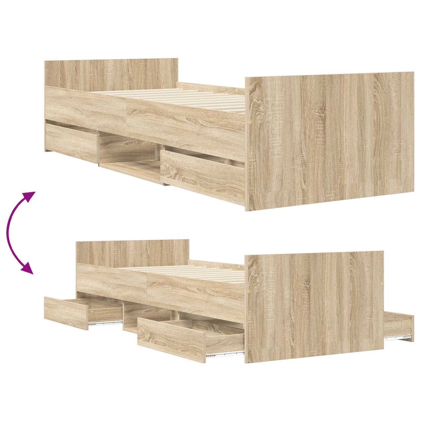 Bed Frame with Storage Sonoma Oak 80 x 200 cm Engineered Wood