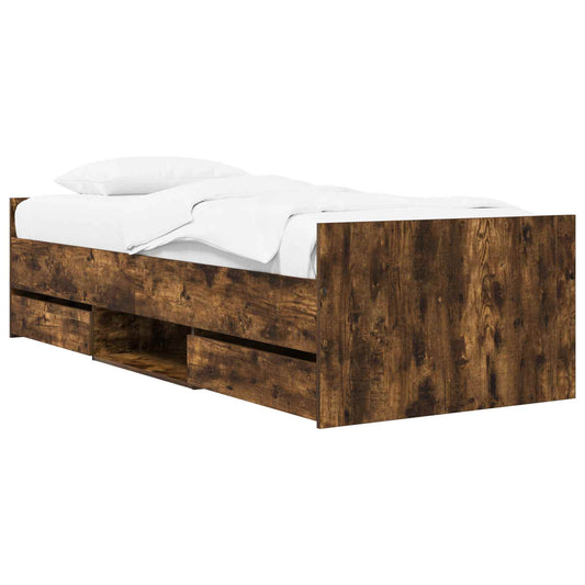 Bed Frame with Drawer with Headboard Smoked Oak Engineered Wood
