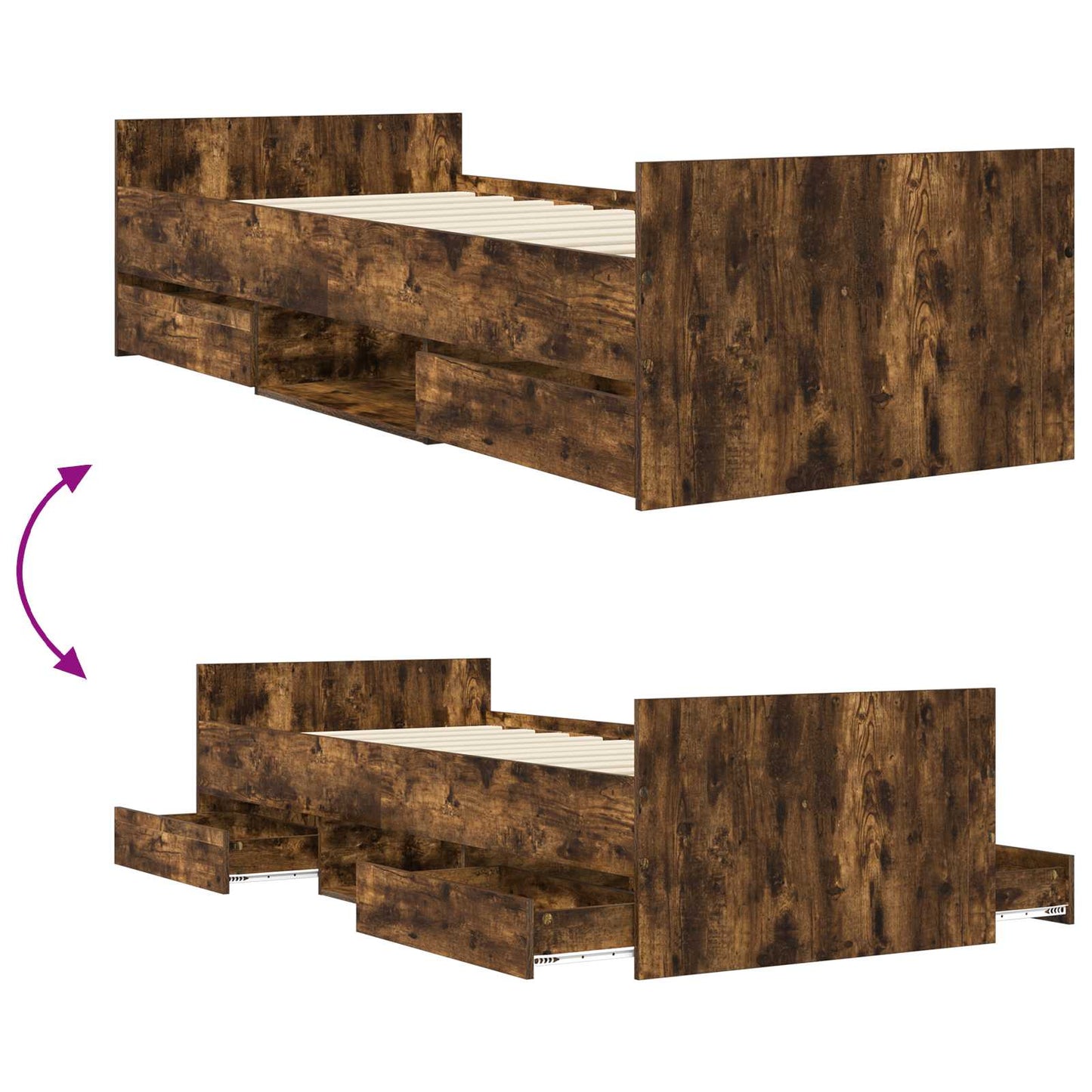 Bed Frame with Storage Smoked Oak 80 x 200 cm Engineered Wood