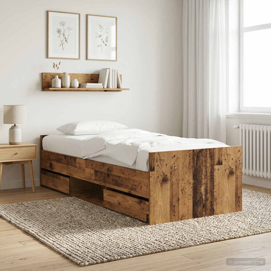 Bed Frame with Drawer with Headboard Old Wood Engineered Wood