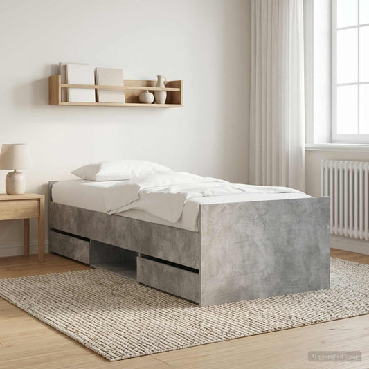 Bed Frame with Drawer Concrete Grey Engineered Wood