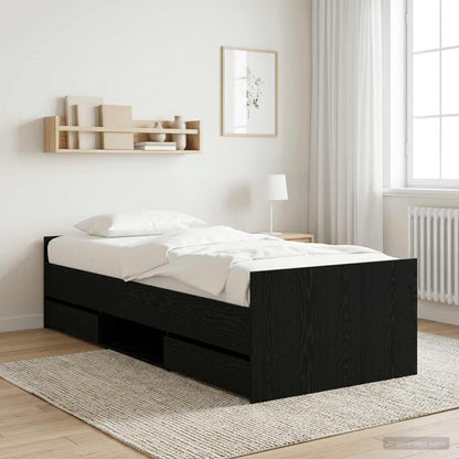 Bed Frame with Drawer with Headboard Black Oak Engineered Wood