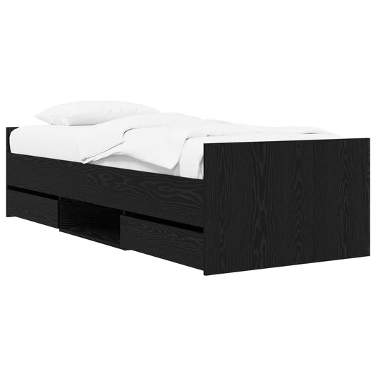 Bed Frame with Drawer with Headboard Black Oak Engineered Wood