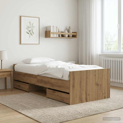 Bed Frame with Drawer with Storage Artisian Oak Engineered Wood