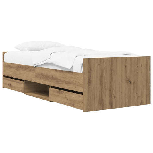 Bed Frame with Drawer with Storage Artisian Oak Engineered Wood