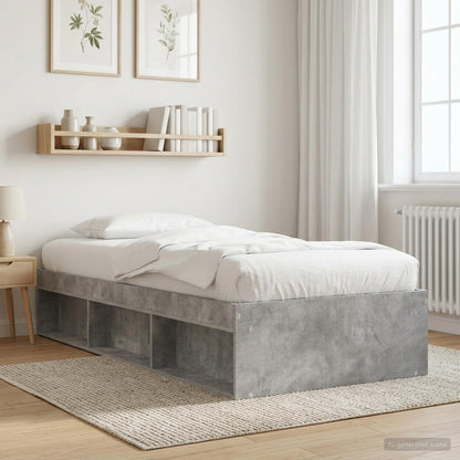 Bed Frame with Storage with Shelf Concrete Grey 80 x 200 cm