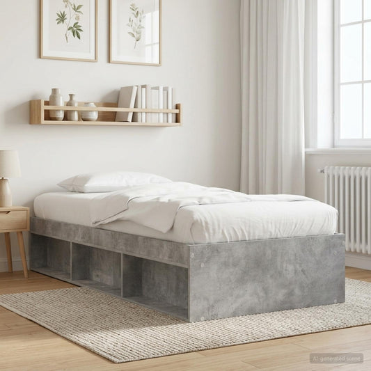 Bed Frame with Storage with Shelf Concrete Grey 80 x 200 cm
