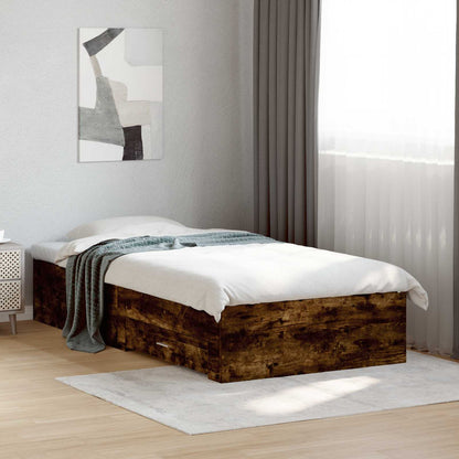 Bed Frame with Storage Smoked Oak 80 x 200 cm Engineered Wood