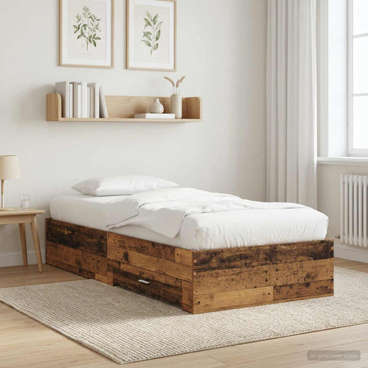Bed Frame with Drawer with Storage Old Wood Engineered Wood