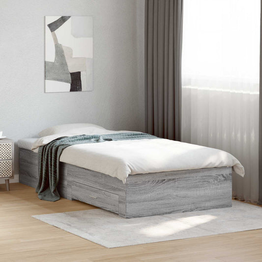 Bed Frame with Drawer with Storage Grey Sonoma Engineered Wood