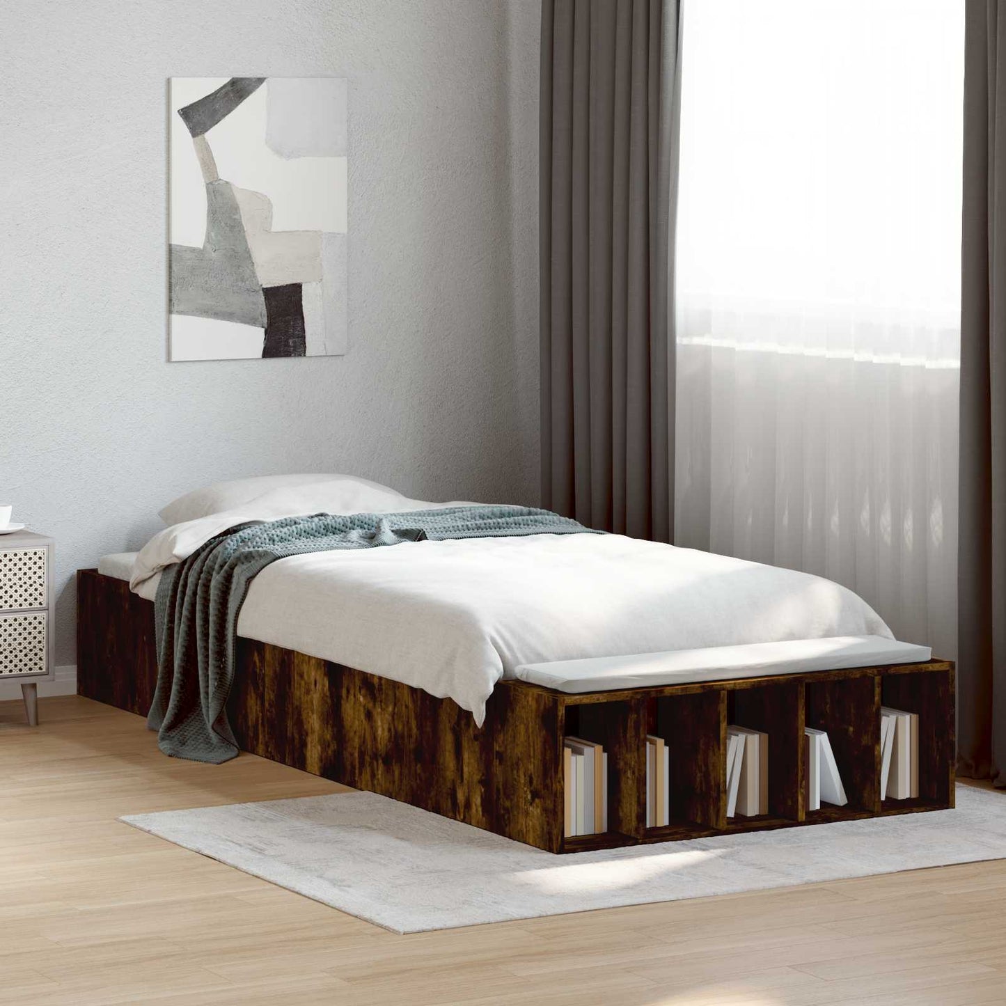 Bed Frame with Storage Smoked Oak 80 x 200 cm Engineered Wood
